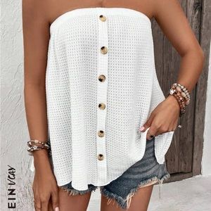 Waffle Knit Button Detail Tube Top